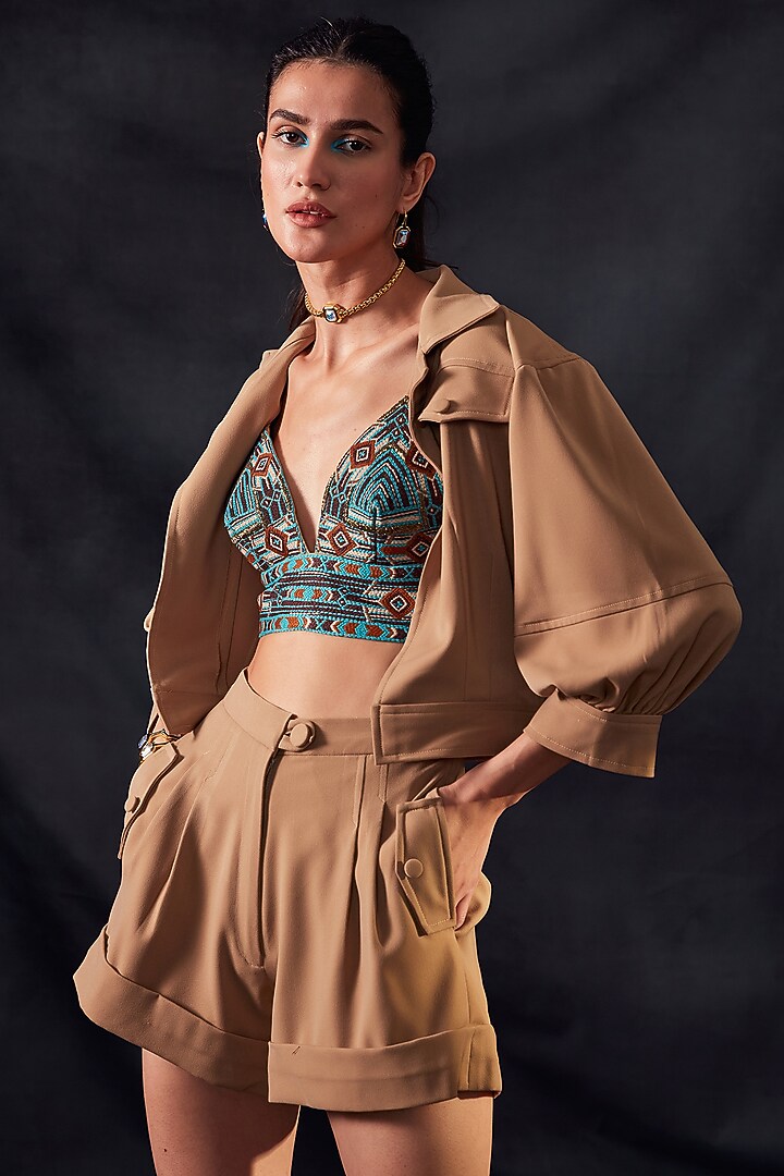 Beige Suiting Jacket by Nikita Mhaisalkar at Pernia's Pop Up Shop