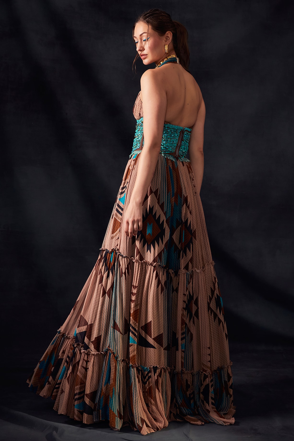 Nikita Mhaisalkar - Turquoise Tapis Printed Maxi Dress for Women at Pernia's Pop Up Shop