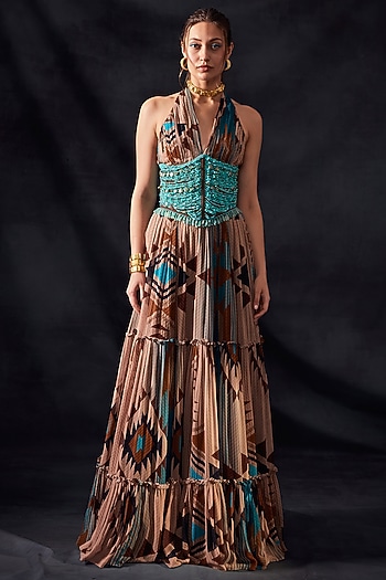 Turquoise Embroidered Corset by Nikita Mhaisalkar at Pernia's Pop Up Shop