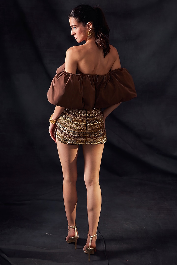 Dark Tan Off-Shoulder Top by Nikita Mhaisalkar at Pernia's Pop Up Shop