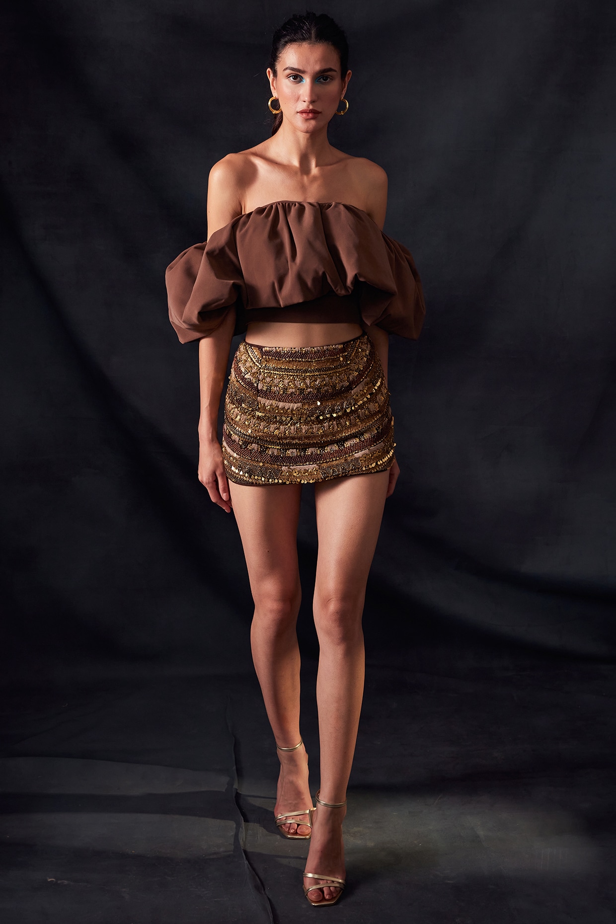 Embroidered skirt brown best sale