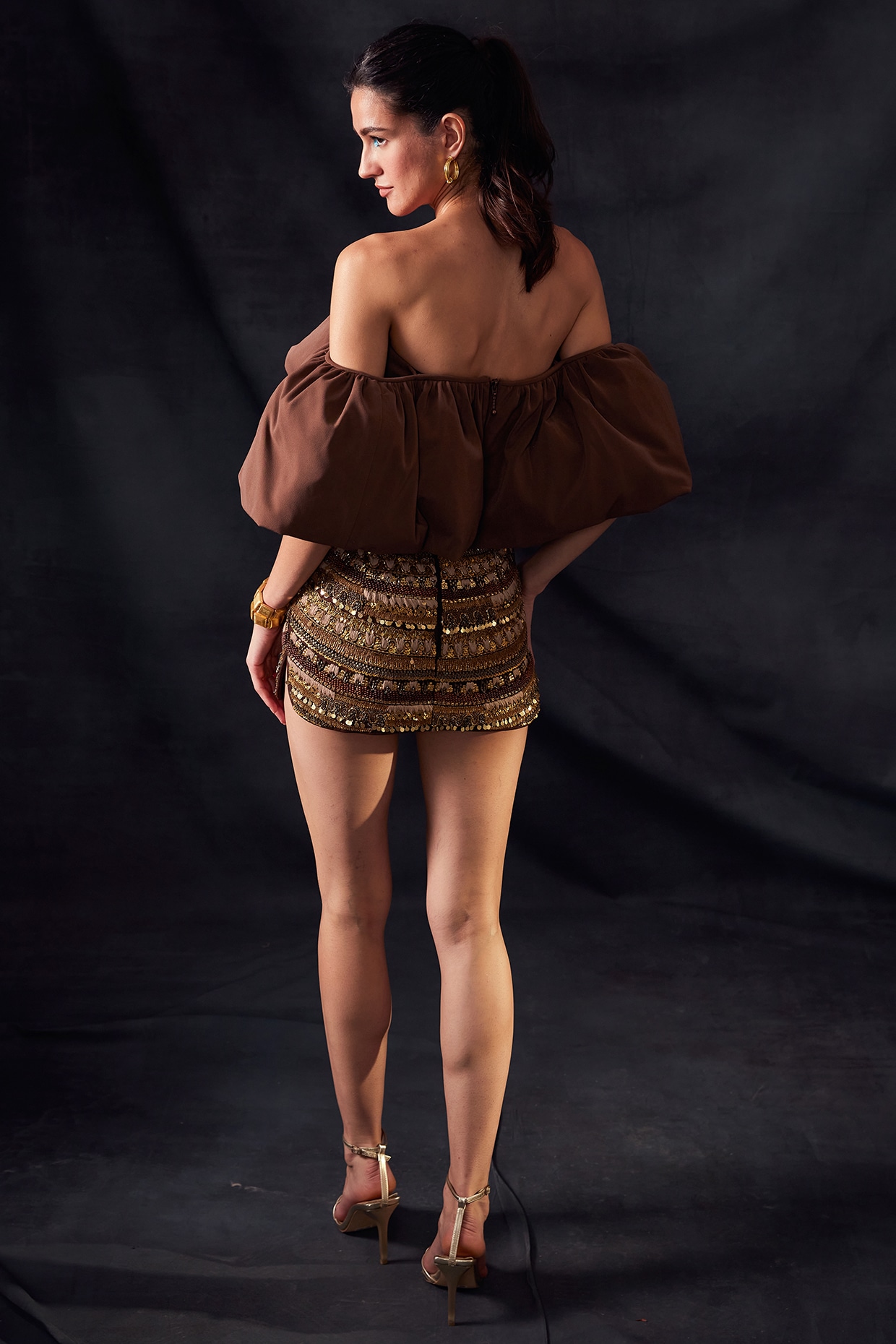 Brown Embroidered Mini Skirt by Nikita Mhaisalkar at Pernia s Pop Up Shop 2024