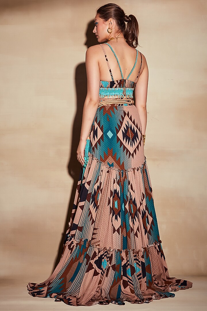 Turquoise Printed Skirt by Nikita Mhaisalkar at Pernia's Pop Up Shop