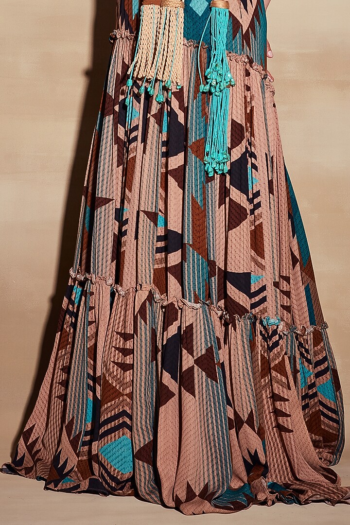 Turquoise Printed Skirt by Nikita Mhaisalkar at Pernia's Pop Up Shop