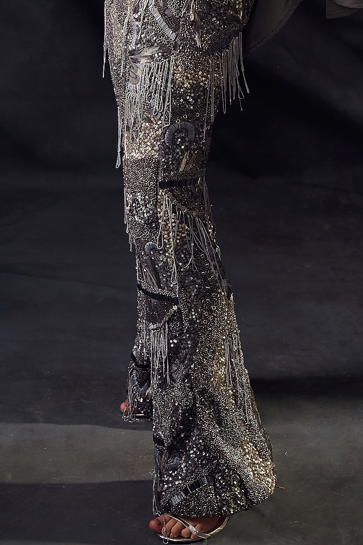 Grey Embroidered Pants by Nikita Mhaisalkar at Pernia's Pop Up Shop