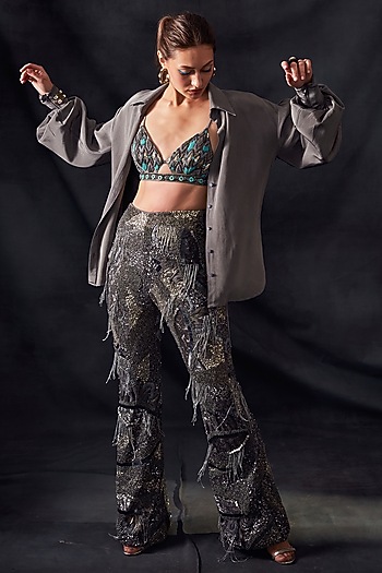 Grey Georgette Shirt by Nikita Mhaisalkar at Pernia's Pop Up Shop