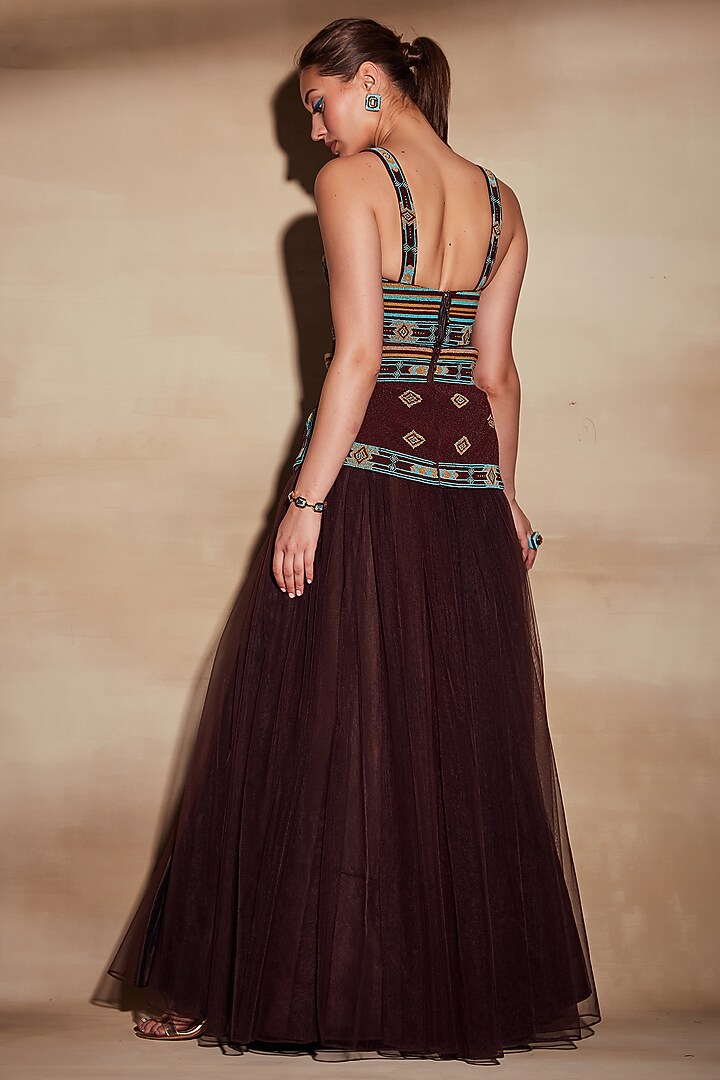 Chocolate Brown Embroidered Tube by Nikita Mhaisalkar at Pernia's Pop Up Shop