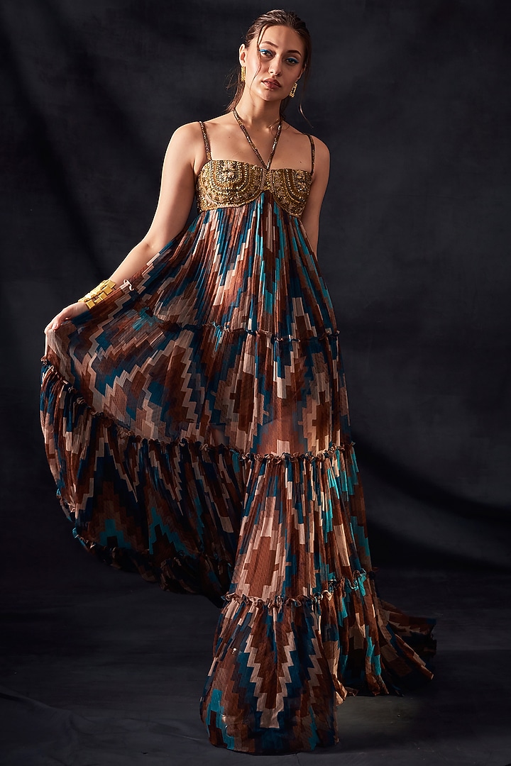 Multi-Colored Printed Maxi Party Wear Dress by Nikita Mhaisalkar at Pernia's Pop Up Shop