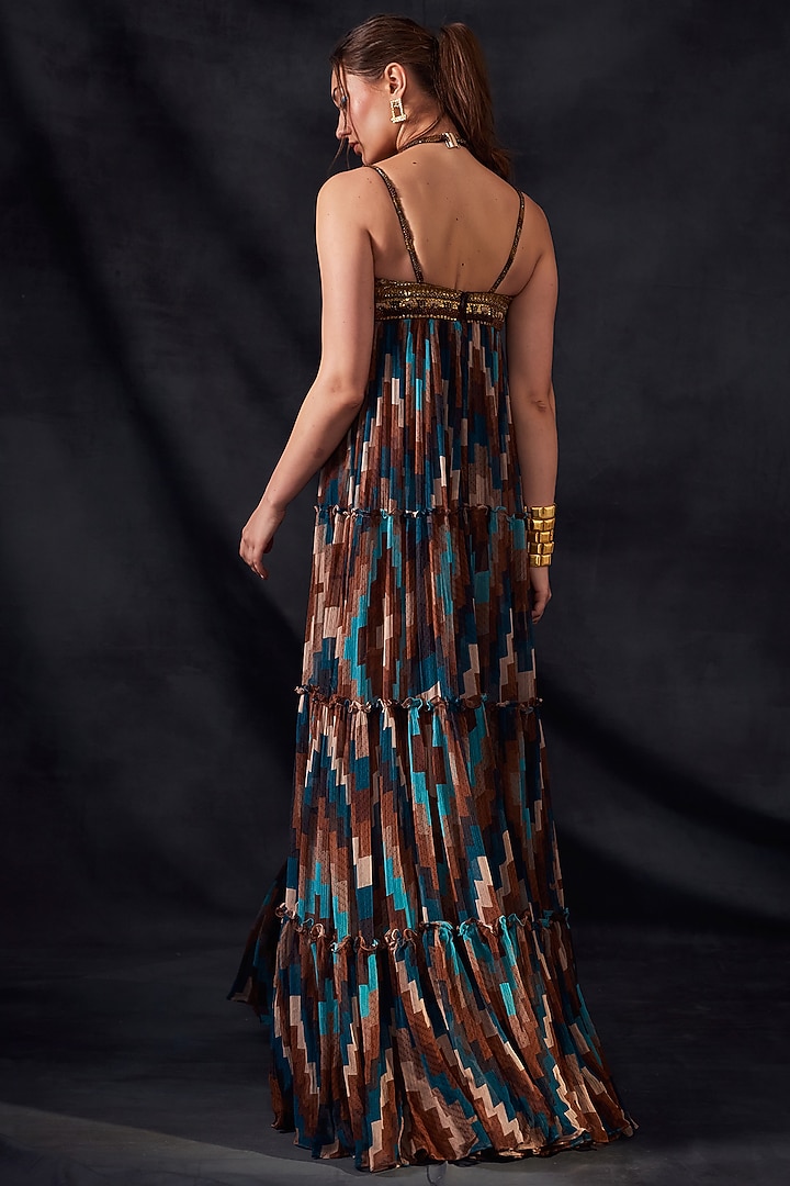 Multi-Colored Printed Maxi Party Wear Dress by Nikita Mhaisalkar at Pernia's Pop Up Shop