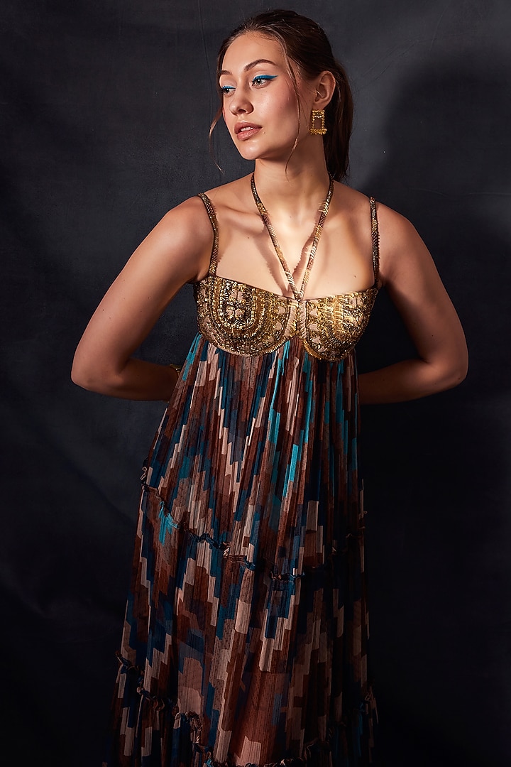 Multi-Colored Printed Maxi Party Wear Dress by Nikita Mhaisalkar at Pernia's Pop Up Shop