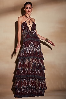 Multi-Colored Printed Maxi Dress by Nikita Mhaisalkar-NIKITA MHAISALKAR