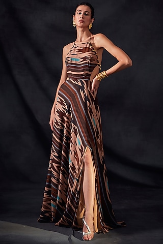 Multi-Colored Silk Satin Maxi Dress by Nikita Mhaisalkar