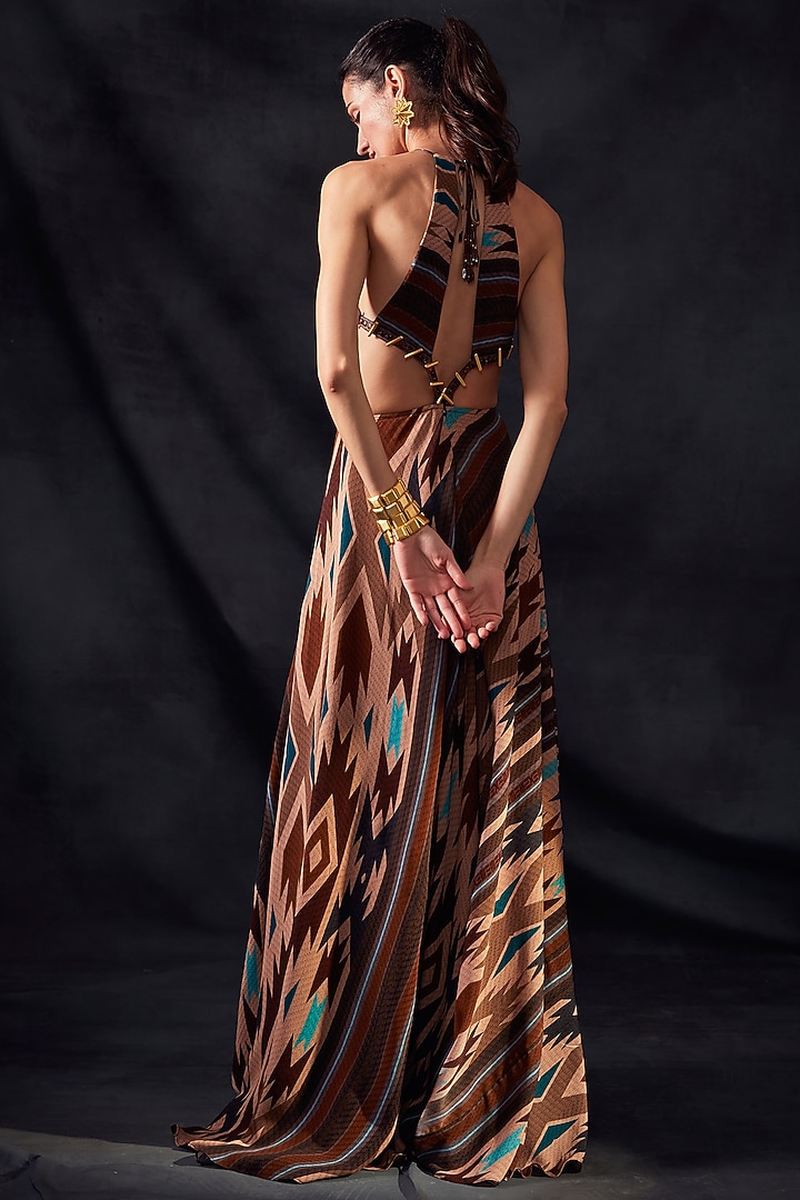 Multi-Colored Silk Satin Maxi Party Wear Dress by Nikita Mhaisalkar at Pernia's Pop Up Shop