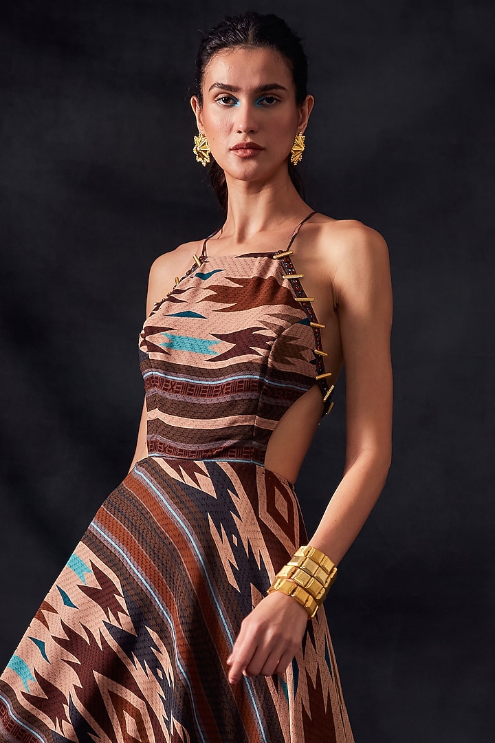 Multi-Colored Silk Satin Maxi Party Wear Dress by Nikita Mhaisalkar at Pernia's Pop Up Shop