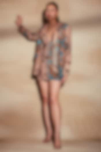 Turquoise Tapis Pure Georgette Mini Cocktail Dress by Nikita Mhaisalkar at Pernia's Pop Up Shop