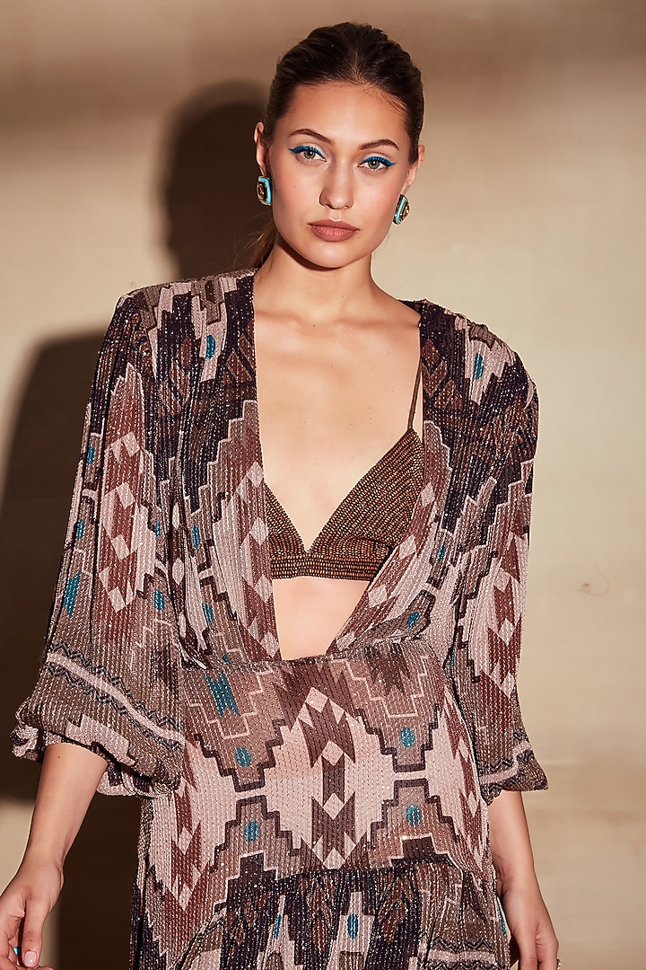 Chocolate Brown Embroidered Bralette by Nikita Mhaisalkar at Pernia's Pop Up Shop