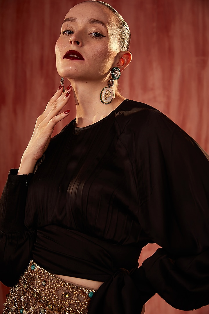 Black Satin Crop Top by Nikita Mhaisalkar at Pernia's Pop Up Shop