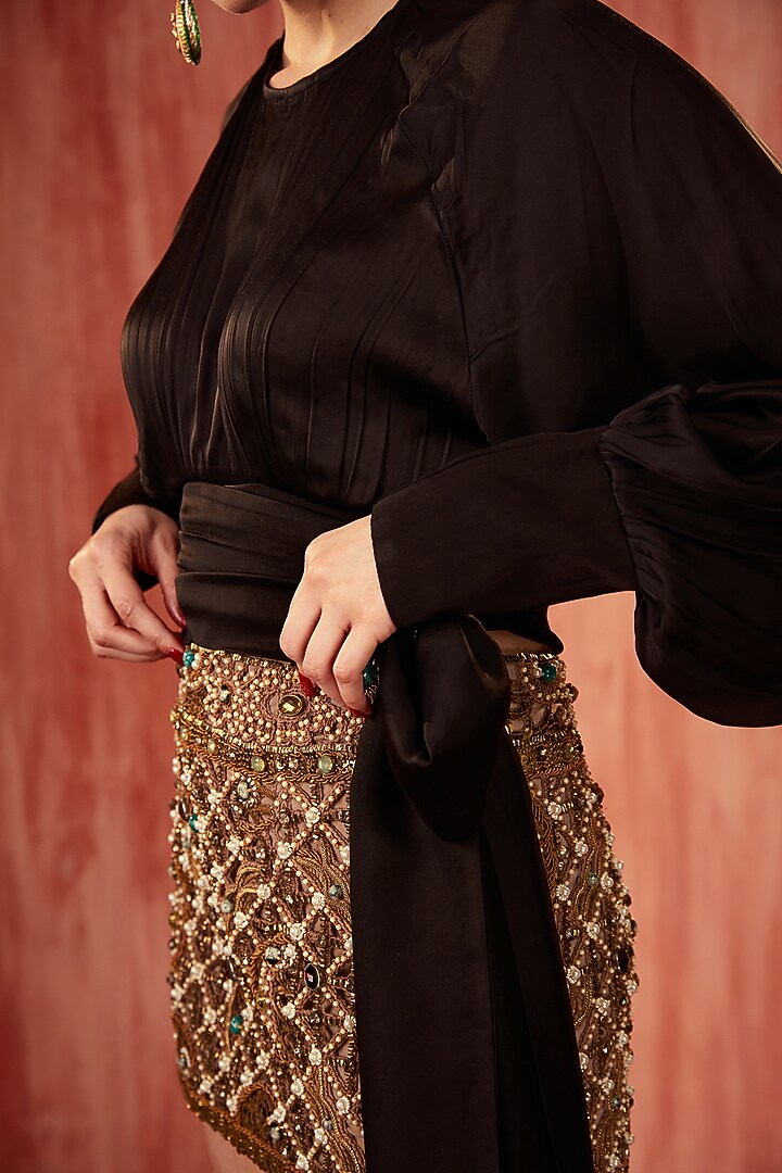Black Satin Crop Top by Nikita Mhaisalkar at Pernia's Pop Up Shop