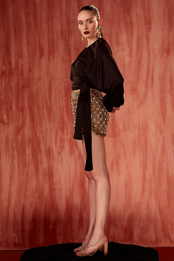 Black Satin Crop Top by Nikita Mhaisalkar at Pernia's Pop Up Shop
