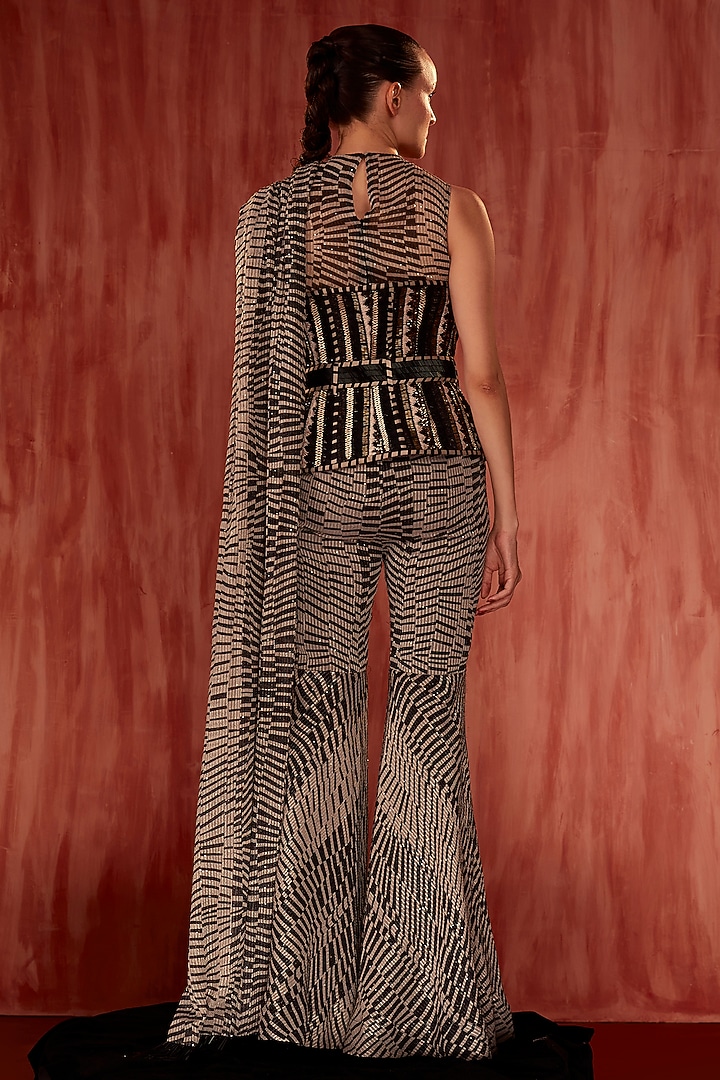 Black & White Sequins Pure Georgette Cutwork Embroidered Corset With Belt by Nikita Mhaisalkar at Pernia's Pop Up Shop