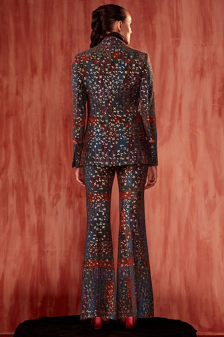 Multi-Colored Sheeted Pure Georgette Digital Printed Blazer Set by Nikita Mhaisalkar at Pernia's Pop Up Shop