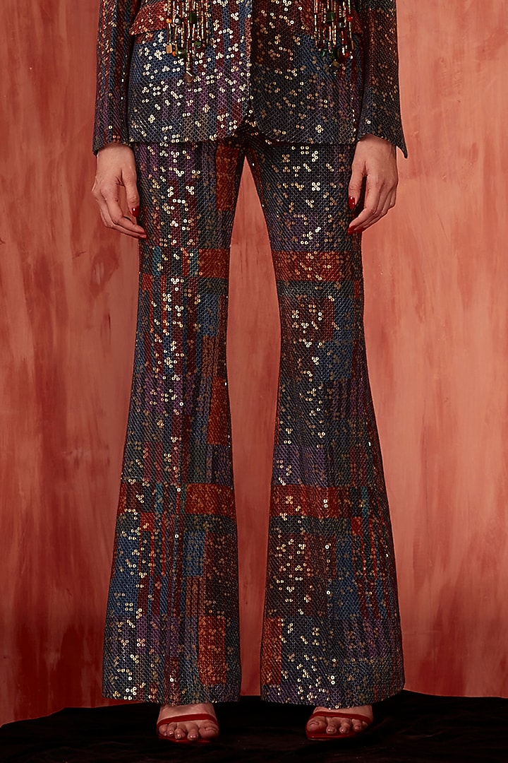 Multi-Colored Sheeted Pure Georgette Digital Printed Blazer Set by Nikita Mhaisalkar at Pernia's Pop Up Shop
