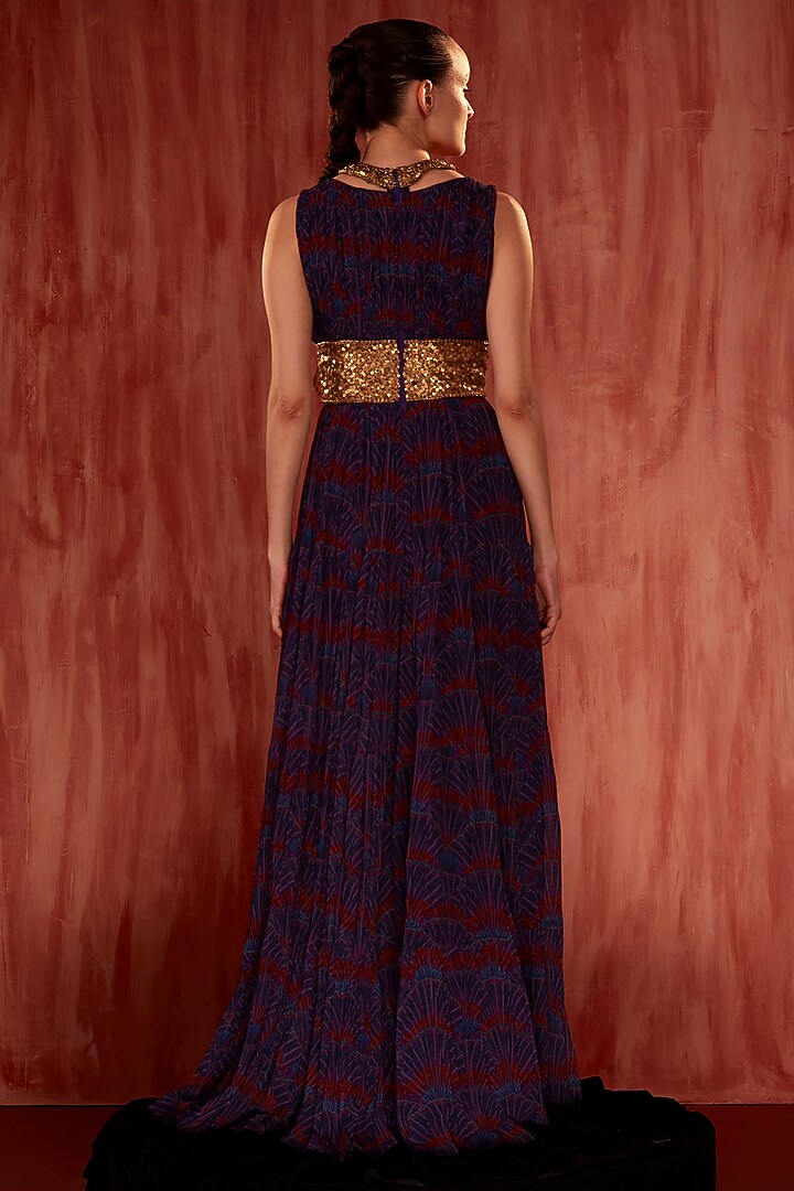 Multi-Colored Georgette Digital Printed & Hand Embroidered Maxi Party Wear Dress by Nikita Mhaisalkar at Pernia's Pop Up Shop