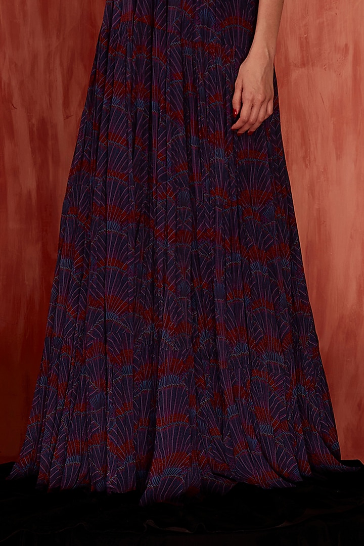 Multi-Colored Georgette Digital Printed & Hand Embroidered Maxi Party Wear Dress by Nikita Mhaisalkar at Pernia's Pop Up Shop