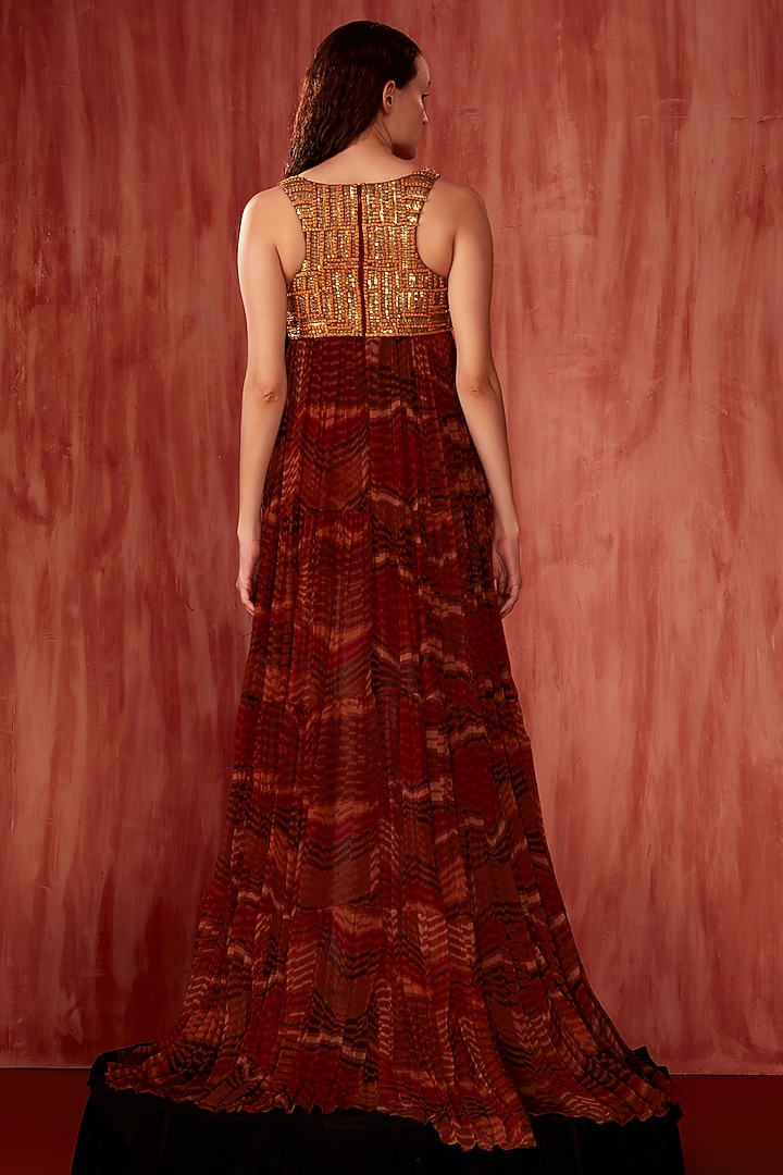 Red Crinkle Pure Chiffon Digital Printed & Hand Embroidered Maxi Party Wear Dress by Nikita Mhaisalkar at Pernia's Pop Up Shop
