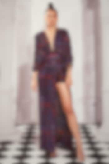 Multi-Colored Sequins Pure Georgette Digital Printed Maxi Slit Party Wear Dress by Nikita Mhaisalkar at Pernia's Pop Up Shop