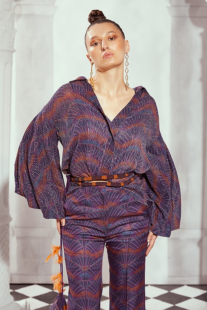 Multi-Colored Sequins Pure Georgette Digital Printed Top by Nikita Mhaisalkar at Pernia's Pop Up Shop
