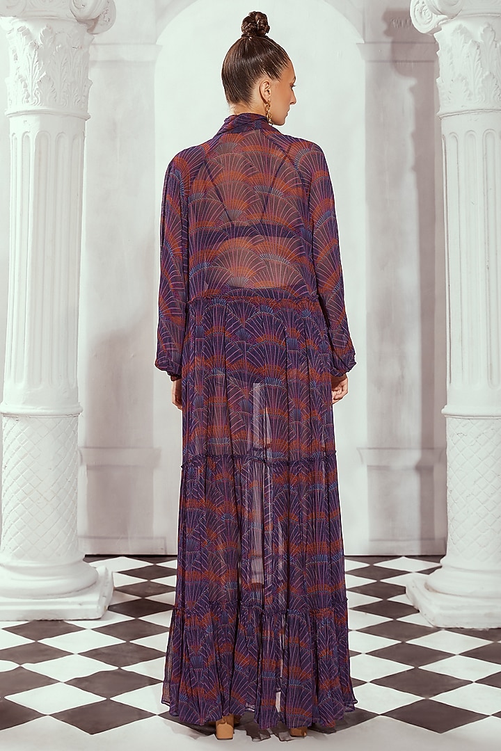 Multi-Colored Georgette Digital Printed & Hand Embroidered Maxi Cocktail Dress by Nikita Mhaisalkar at Pernia's Pop Up Shop