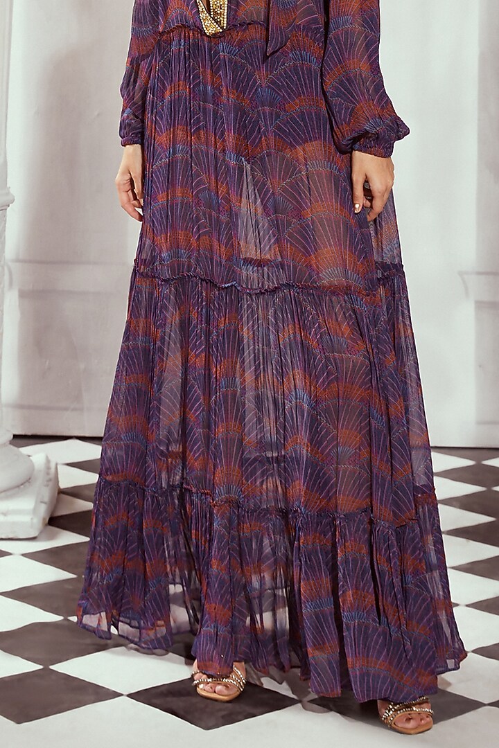 Multi-Colored Georgette Digital Printed & Hand Embroidered Maxi Cocktail Dress by Nikita Mhaisalkar at Pernia's Pop Up Shop