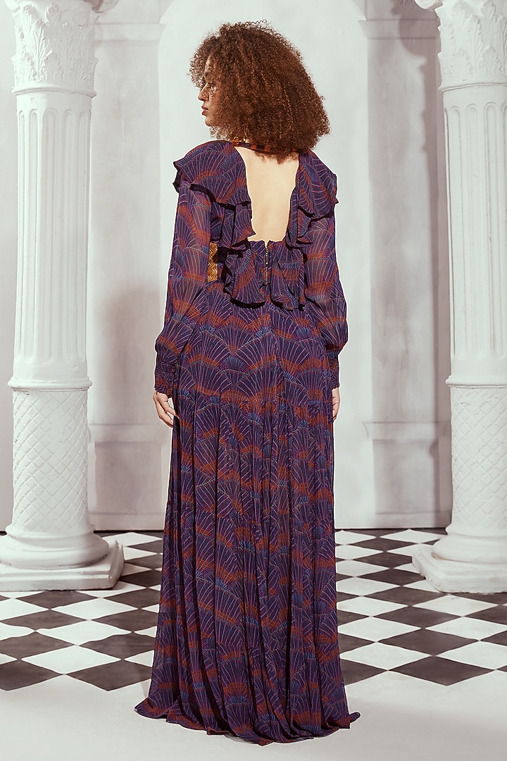 Multi-Colored Georgette Digital Printed Maxi Party Wear Dress With Girdle by Nikita Mhaisalkar at Pernia's Pop Up Shop