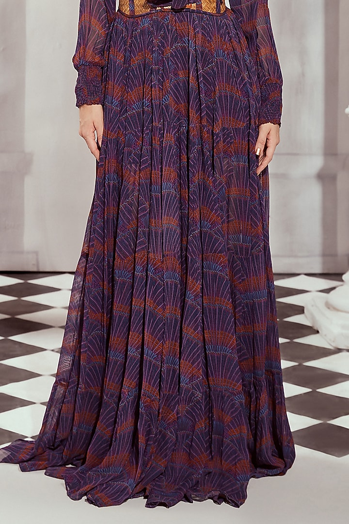 Multi-Colored Georgette Digital Printed Maxi Party Wear Dress With Girdle by Nikita Mhaisalkar at Pernia's Pop Up Shop