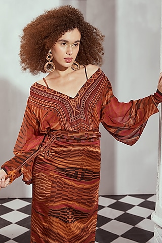 Orange Georgette Digital Printed Top by Nikita Mhaisalkar