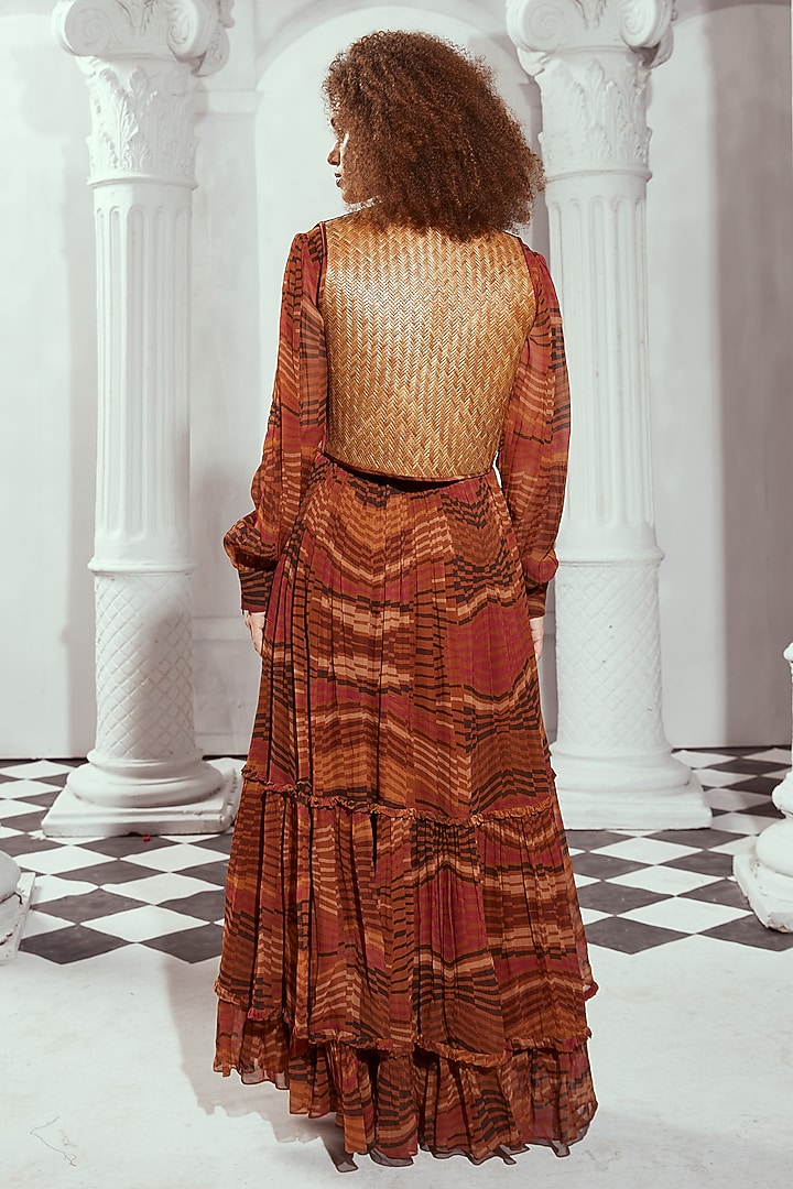 Orange Georgette Digital Printed Maxi Cocktail Dress by Nikita Mhaisalkar at Pernia's Pop Up Shop