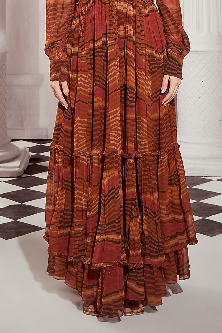 Orange Georgette Digital Printed Maxi Cocktail Dress by Nikita Mhaisalkar at Pernia's Pop Up Shop