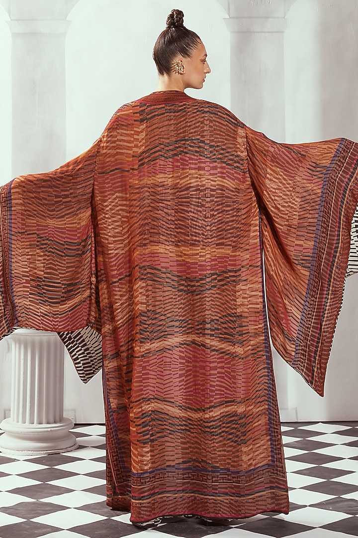 Orange Georgette Digital Printed Cape Jacket by Nikita Mhaisalkar at Pernia's Pop Up Shop