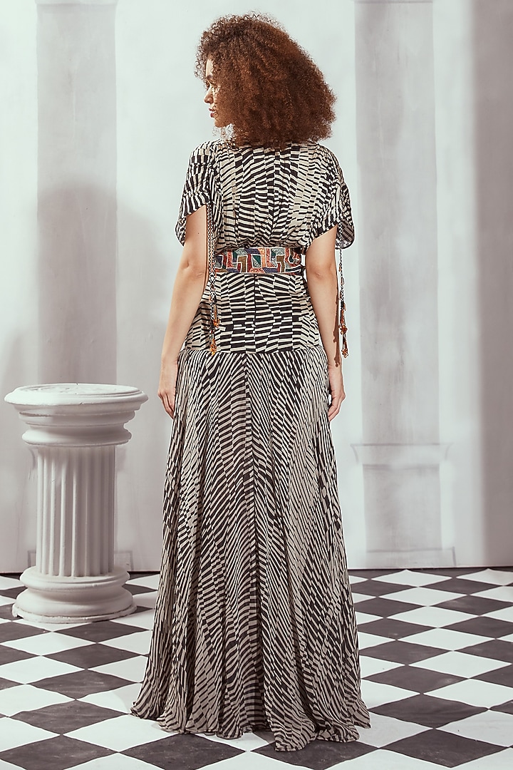 Black & White Pure Chiffon Digital Printed Maxi Cocktail Dress by Nikita Mhaisalkar at Pernia's Pop Up Shop