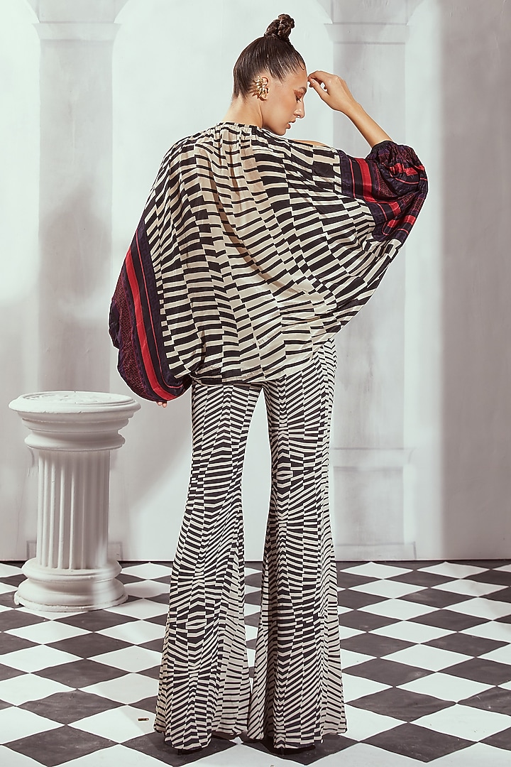 Black & White Silk Crepe Digital Printed Tie-Up Top by Nikita Mhaisalkar at Pernia's Pop Up Shop