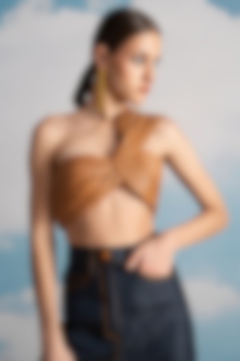 Beige Faux Leather Bralette by Nikita Mhaisalkar at Pernia's Pop Up Shop