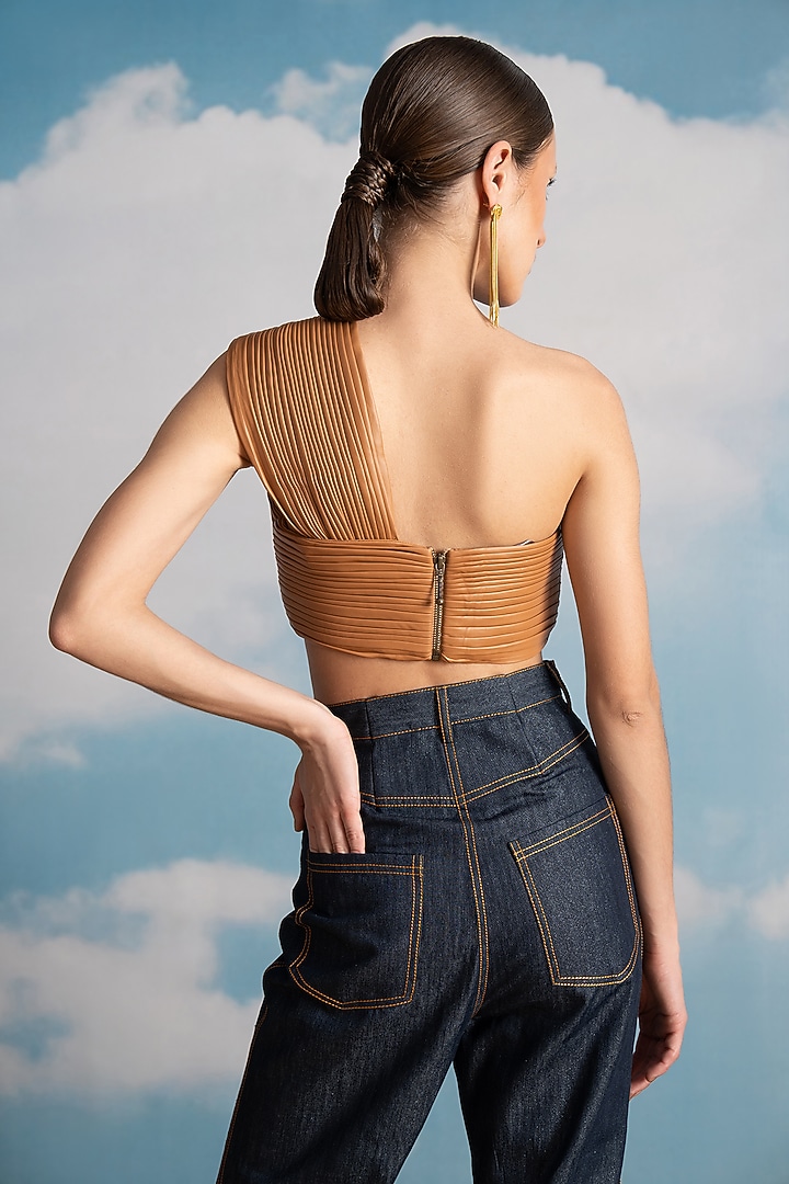 Beige Faux Leather Bralette by Nikita Mhaisalkar at Pernia's Pop Up Shop