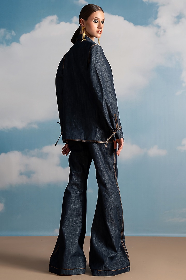 Indigo Blue Hemp Denim Pant Suit Set by Nikita Mhaisalkar at