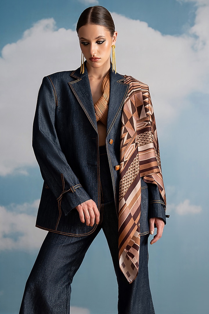 Indigo Blue Hemp Denim Pant Suit Set by Nikita Mhaisalkar at Pernia's Pop Up Shop