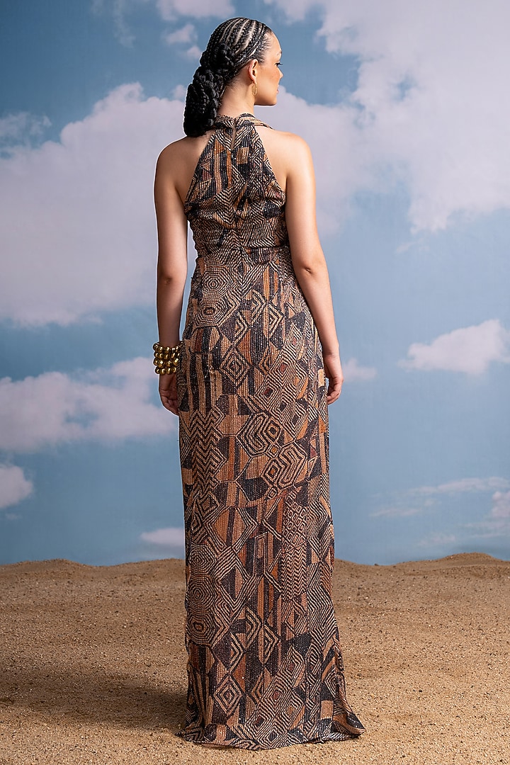 Brown Sequins Georgette Party Wear Dress by Nikita Mhaisalkar at Pernia's Pop Up Shop