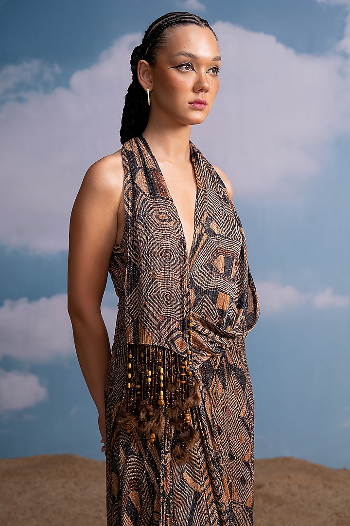 Brown Sequins Georgette Party Wear Dress by Nikita Mhaisalkar at Pernia's Pop Up Shop