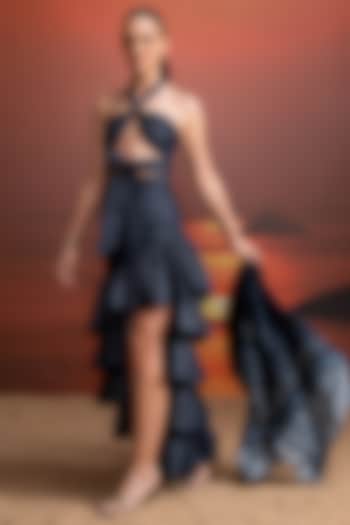 Indigo Blue Hemp Denim Cut-Out Top by Nikita Mhaisalkar at Pernia's Pop Up Shop