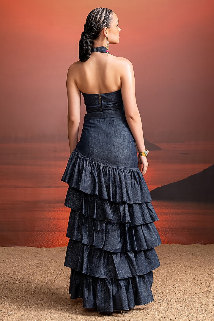 Indigo Blue Hemp Denim Cut-Out Top by Nikita Mhaisalkar at Pernia's Pop Up Shop