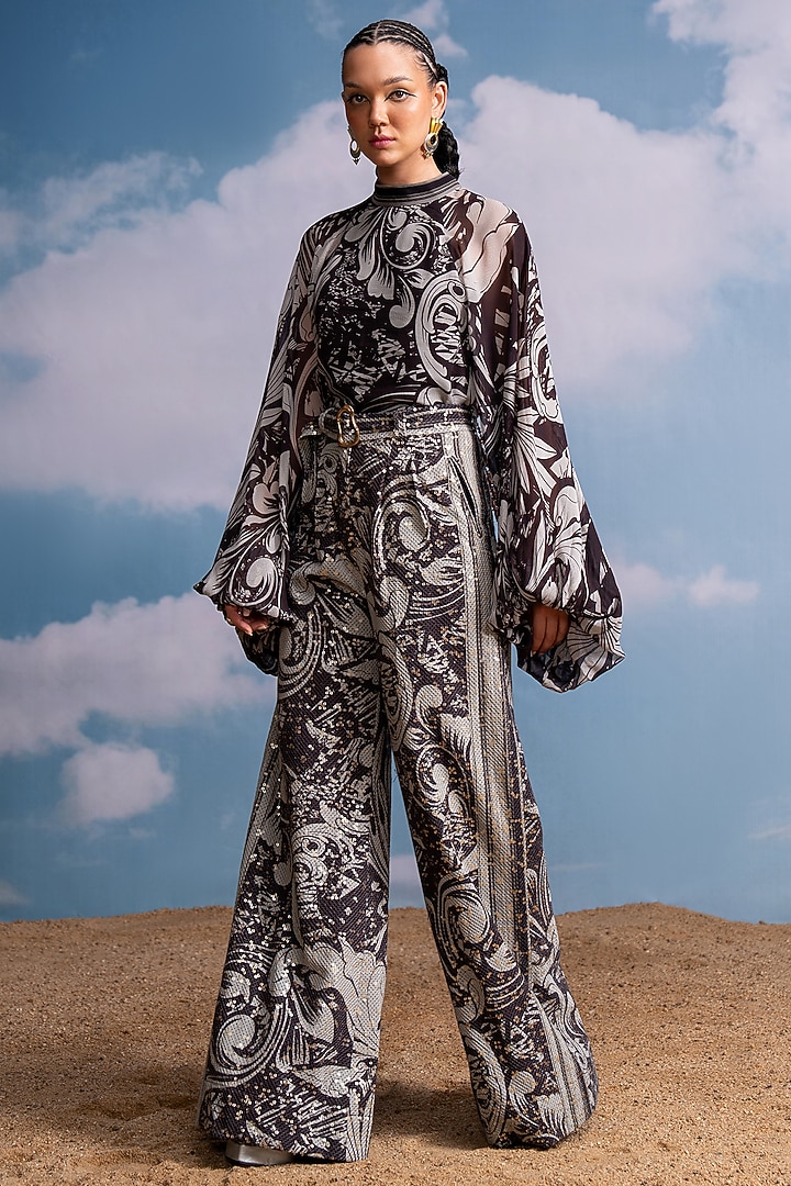 Chocolate Brown Pure Georgette Printed Top by Nikita Mhaisalkar at Pernia's Pop Up Shop